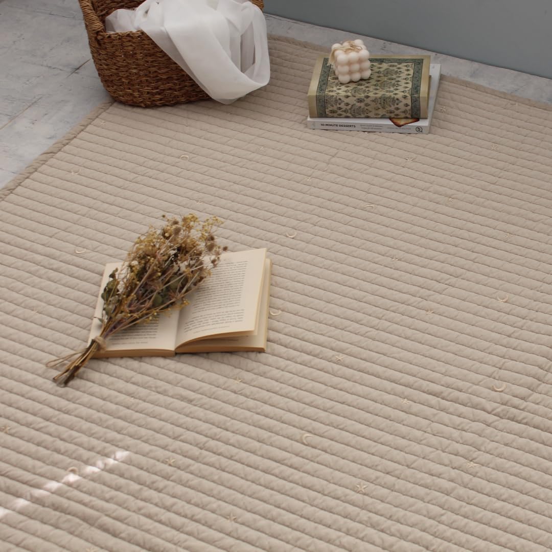 Amazon.co.jp: mela-B イブルマット 70×100cm 月と星の刺繍 Champagne